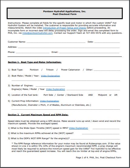 VARAFoil pontoon hydrofoil post Checkout Form